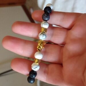 White turquoise and lava rock elephant bracelet